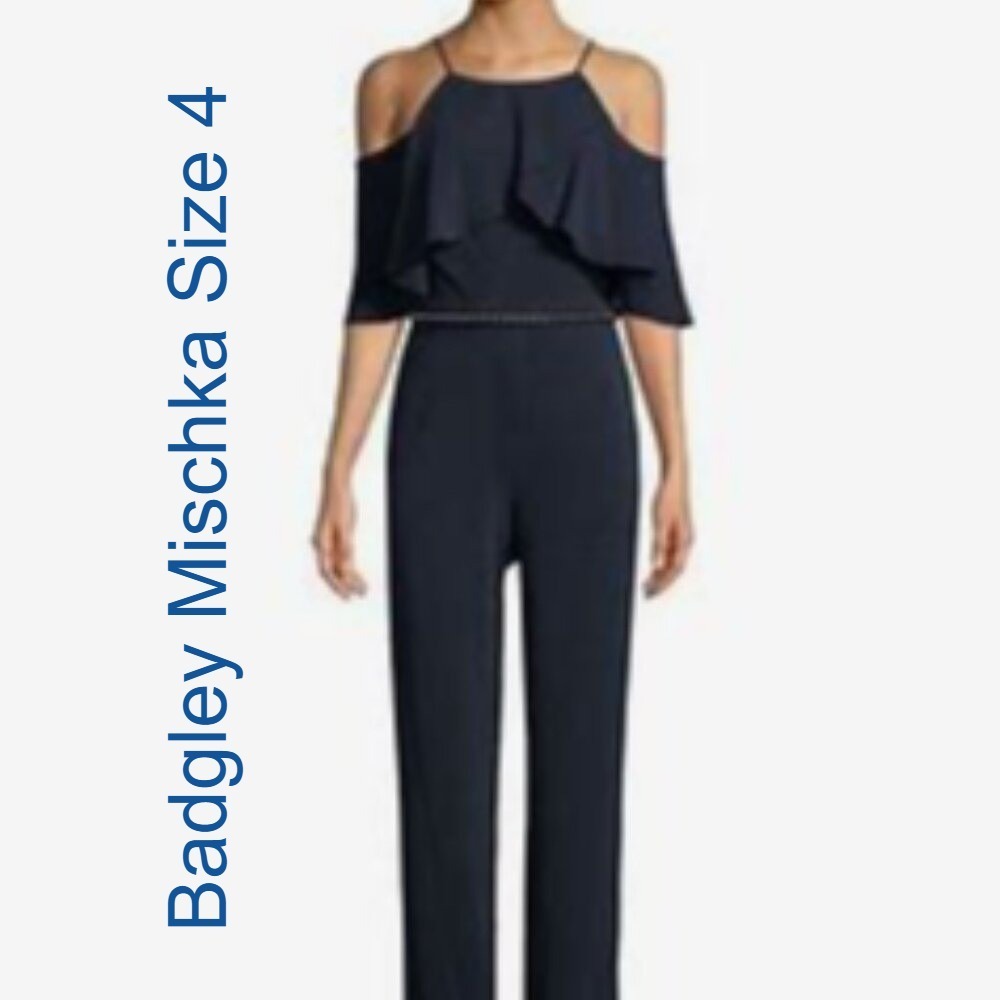 Badgley Mischka Black Ruffled Jumpsuit Size 4 $595 retail!!!